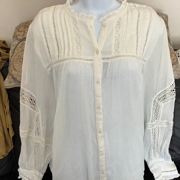 FREE PEOPLE - Long Sleeve Button Up Blouse (Off White) - Picture 1 of 6